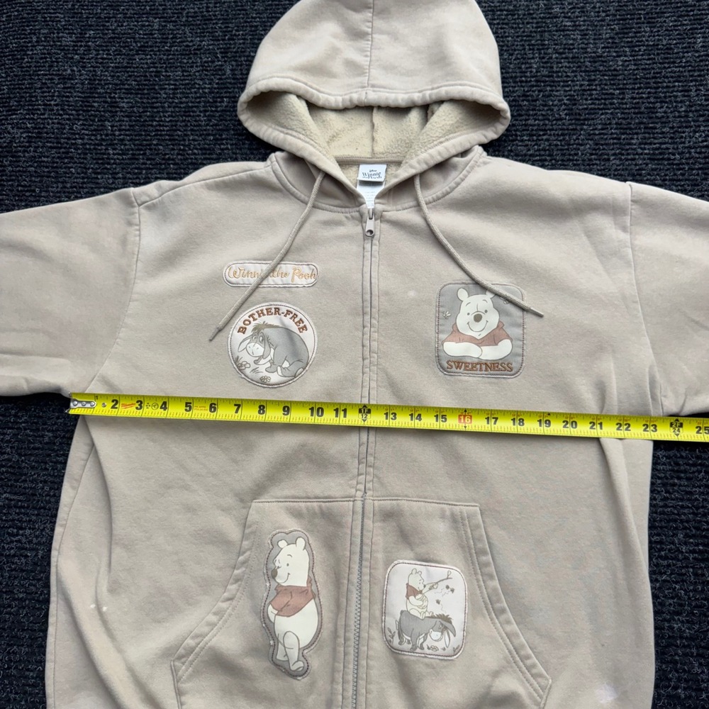 Disney Winnie the Pooh Eeyore Full Zip Hoodie Tan Beige Character Patch Large - Picture 2 of 16